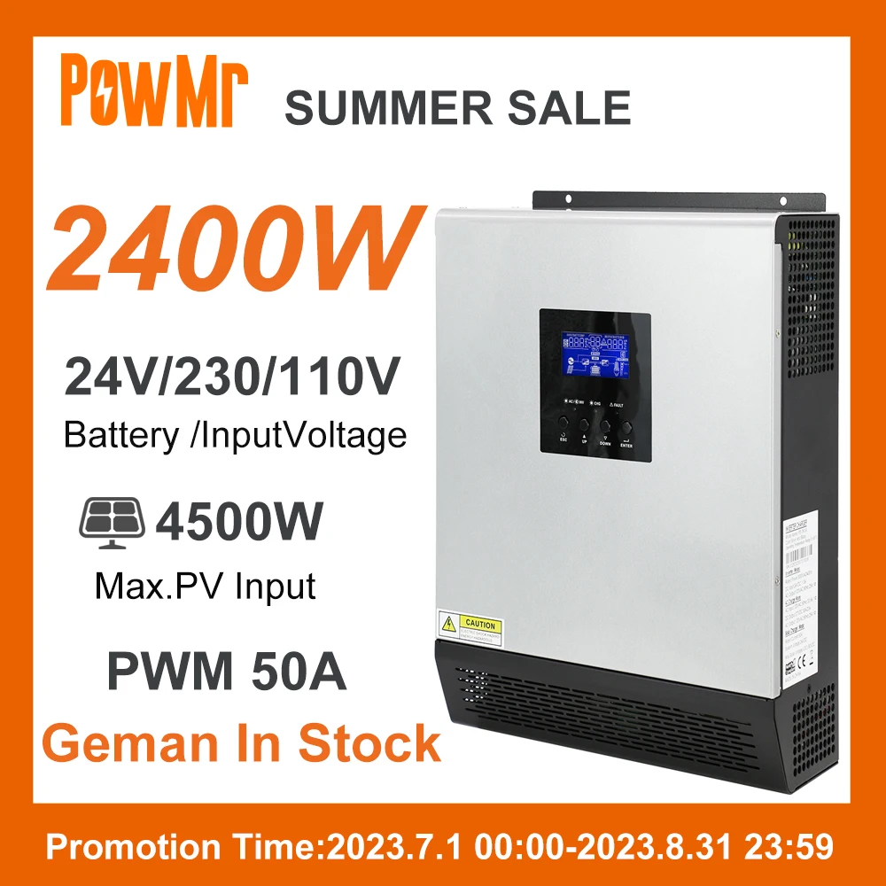 

2400W 3KVA Pure Sine Wave Hybrid Solar Inverter 24VDC Input 220VAC 110VAC Output 50A PWM Solar Charger Controller and AC Charger