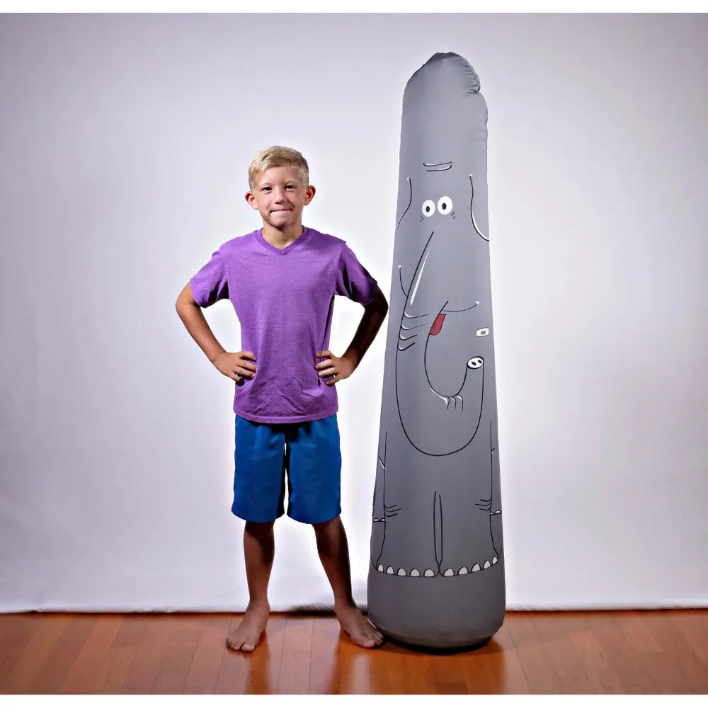 

Kid Tough Fitness Inflatable 5FT Free-Standing Punching Bag + Machine Washable Fabric Cover Abigail Elephant Kids Workout Buddy