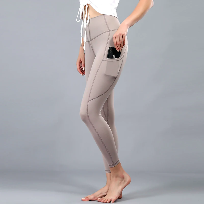 Pantalones de Yoga para mujer, de cintura alta, sin costuras, superelásticos, nude, fitness, ropa exterior, pantalones deportivos transpirables