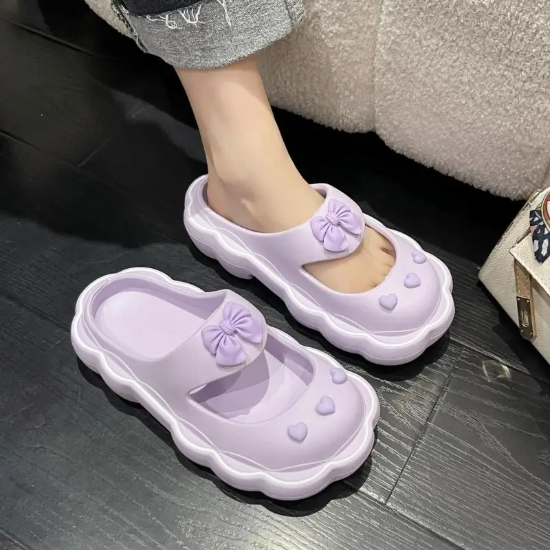 

Симпатичные милые шлепанцы с бисквитовым бантом, летняя верхняя одежда для девочек, новинка 2022, модные женские тапочки Soulier