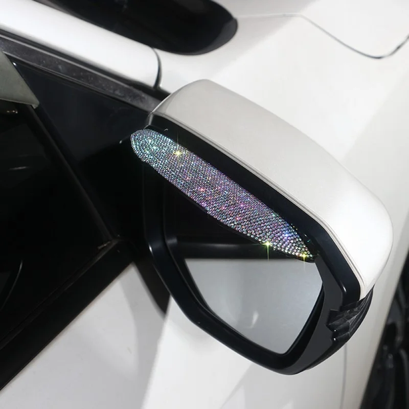 

Car Rearview Mirror Rain Shield Cover Protector Colorful Rhinestones Decor Rhinestone Crystal Rain Eyebrow
