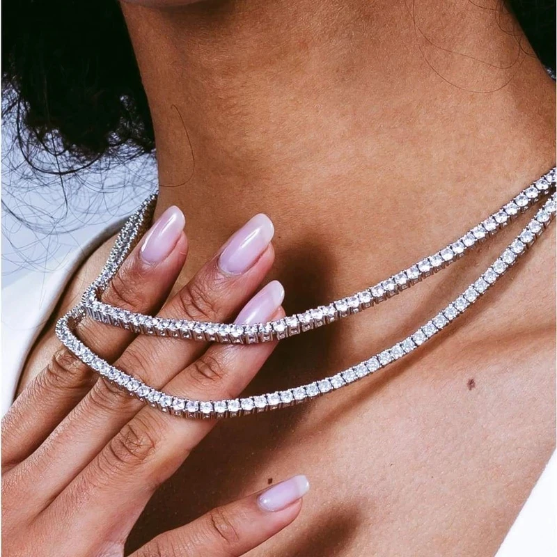 

Fashion Tennis Choker Necklaces Women For Women Hip Hop Iced Out Zircon Crystal Gold Color Chain Female Jewelry on The Neck