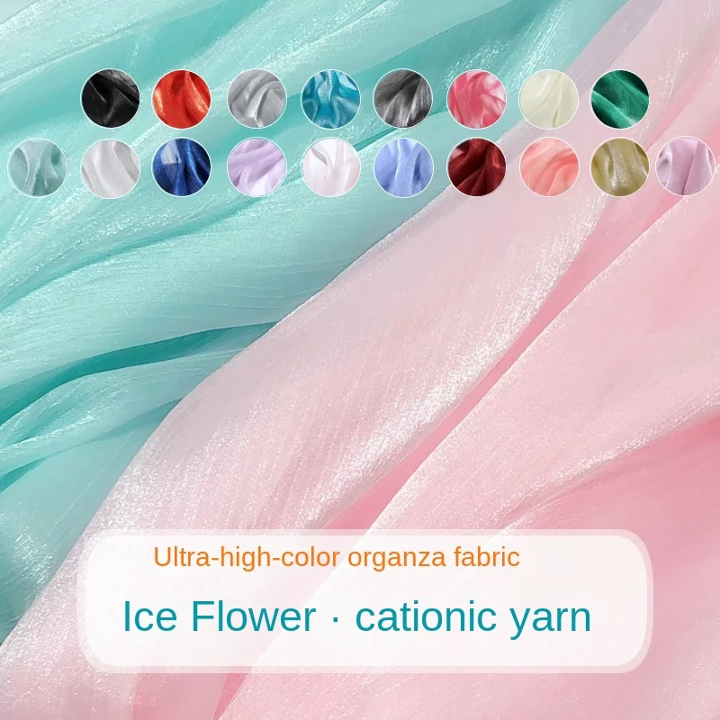 

Ice Flower Cationic Yarn Fabric Organza Hanfu Large Sleeved Shirt Cloth Per Meter Apparel Sewing Diy Pure Polyester Material