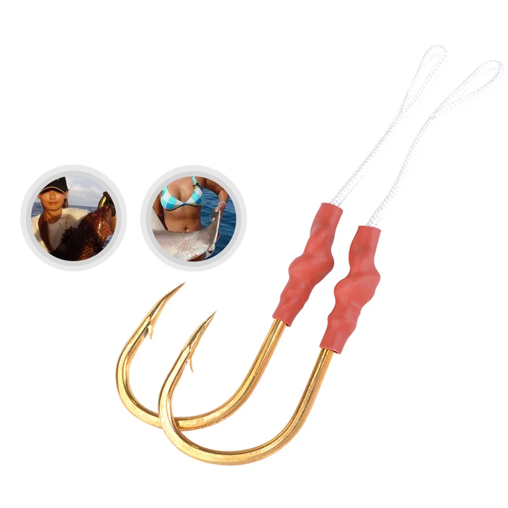 

1Pair Fishing Twin Hooks Jig Assist Hook Bass Fishing Lures Jigs Fishhook Barbed With PE Line High Carbon Steel Tackle Pesca