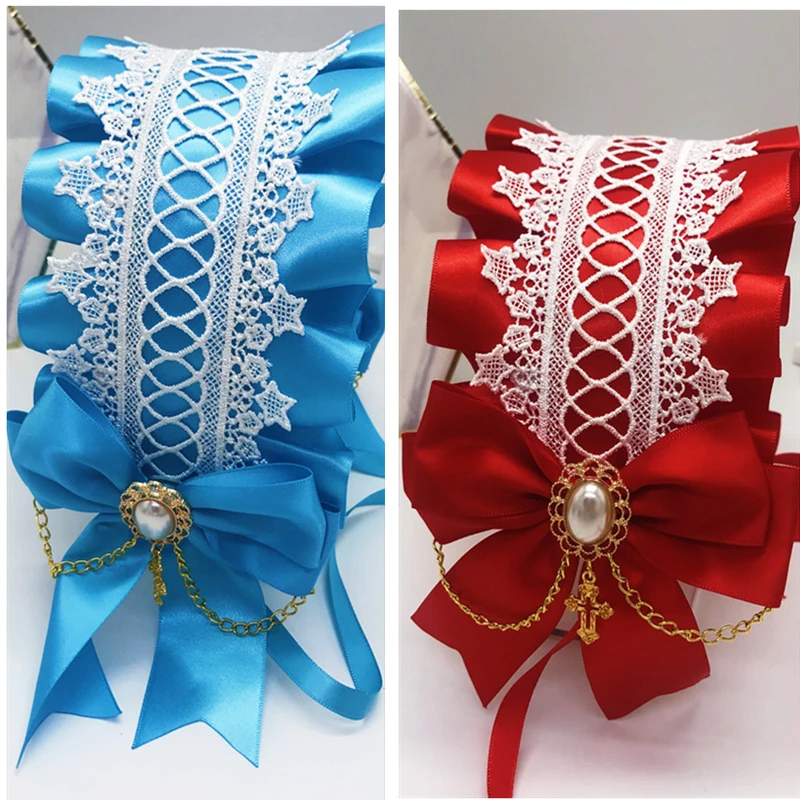 

10 шт./компл. головной убор горничной лолиты милый Косплей Готический темный цвет искусственная Кружевная повязка с бантом головная повязка ...