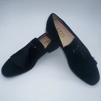 italy fashion black men velvet shoes high quality tassel loafers casual shoes free shipping summer flats slippers dress shoes
