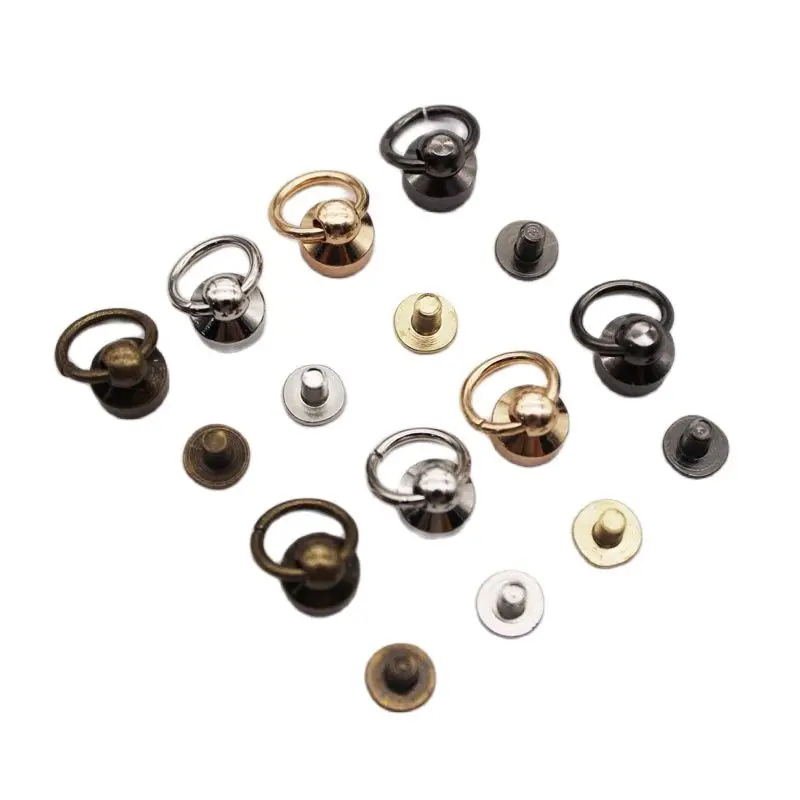 

4pcs Ball Post With Swivel D Dee Ring Leather Screw Rivets 4 Colours