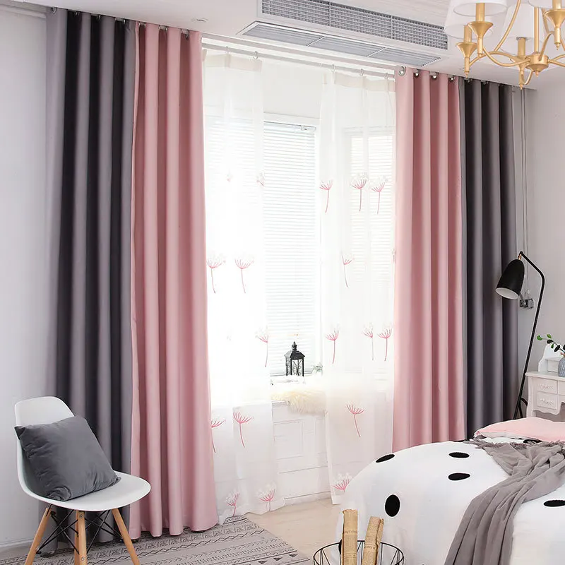 

Simple solid color physical full blackout curtains nylon silk spinning Nordic color matching hotel engineering office curtain fa