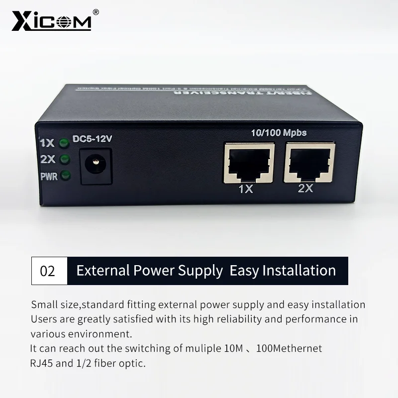1 Pcs 20KM 3 Fiber 2 RJ45 Optic Media Converter 10/100M Ethernet Optical Switch Single Mode SC Duplex with Power Supply DC 5V 2A