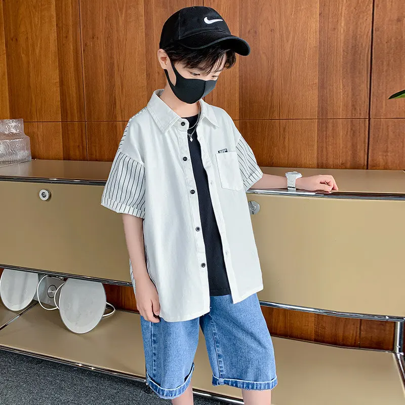 Рубашки для мальчиков-подростков Новинка лета 2022 Повседневная хлопковая блузка