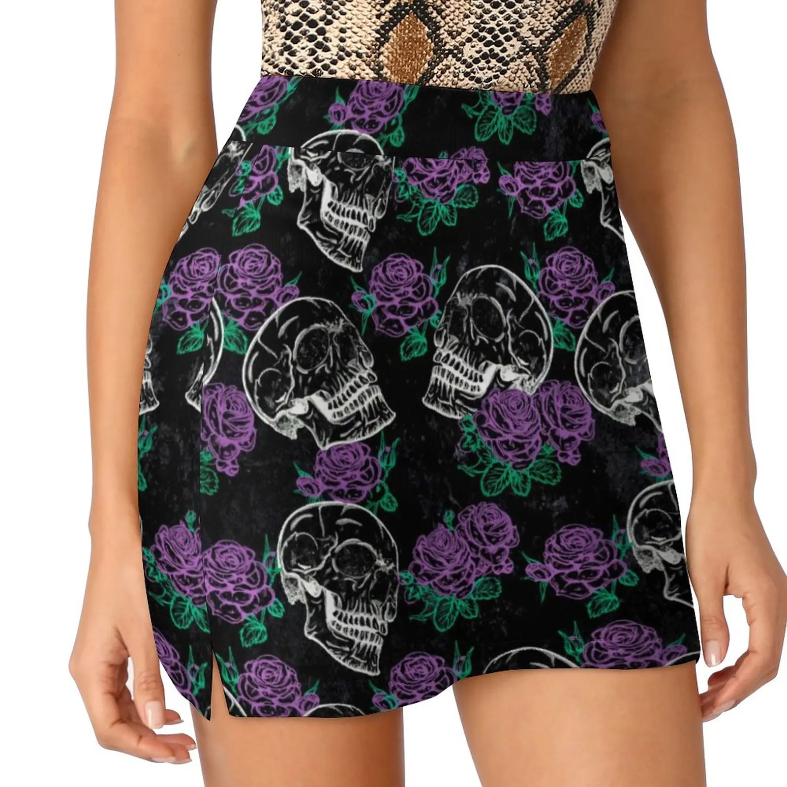 

Gothic Dark Roses Skirt Women Sugar Skull Print Kawaii Mini Skirts Summer Streetwear High Waist Oversized Casual A-line Skirt