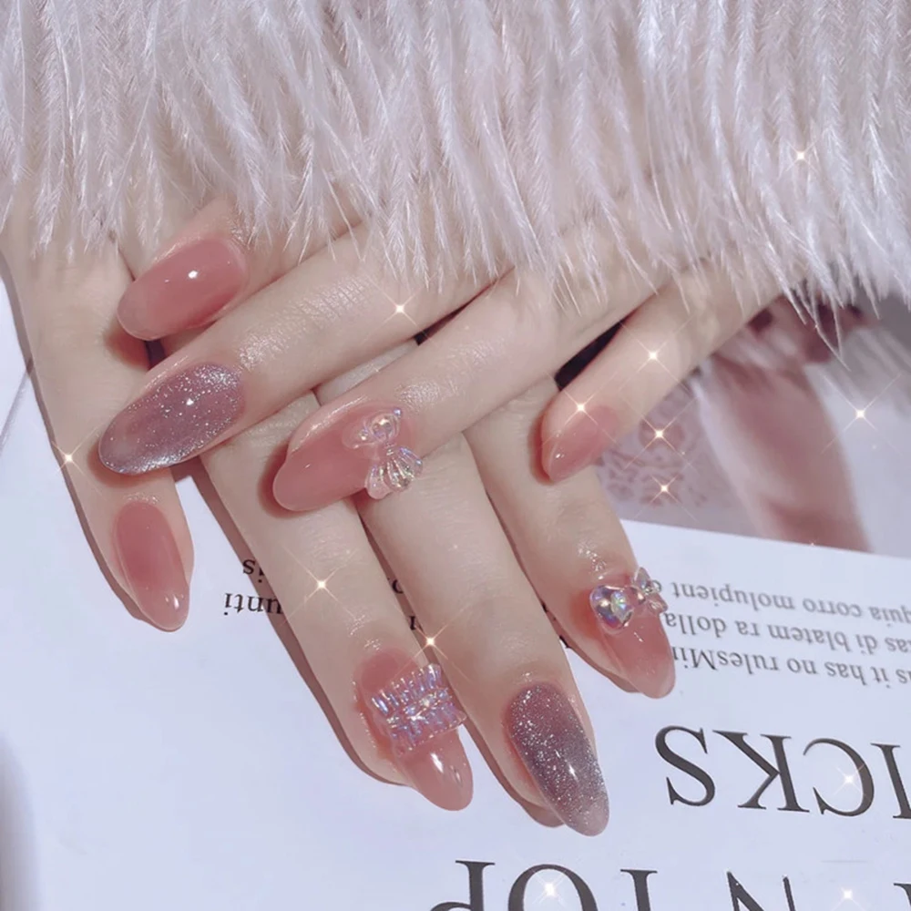 

24 шт блестящие розовые подделки ногтей длинные остроконечные головы Сладкий Стиль Искусственные ногти подсказки