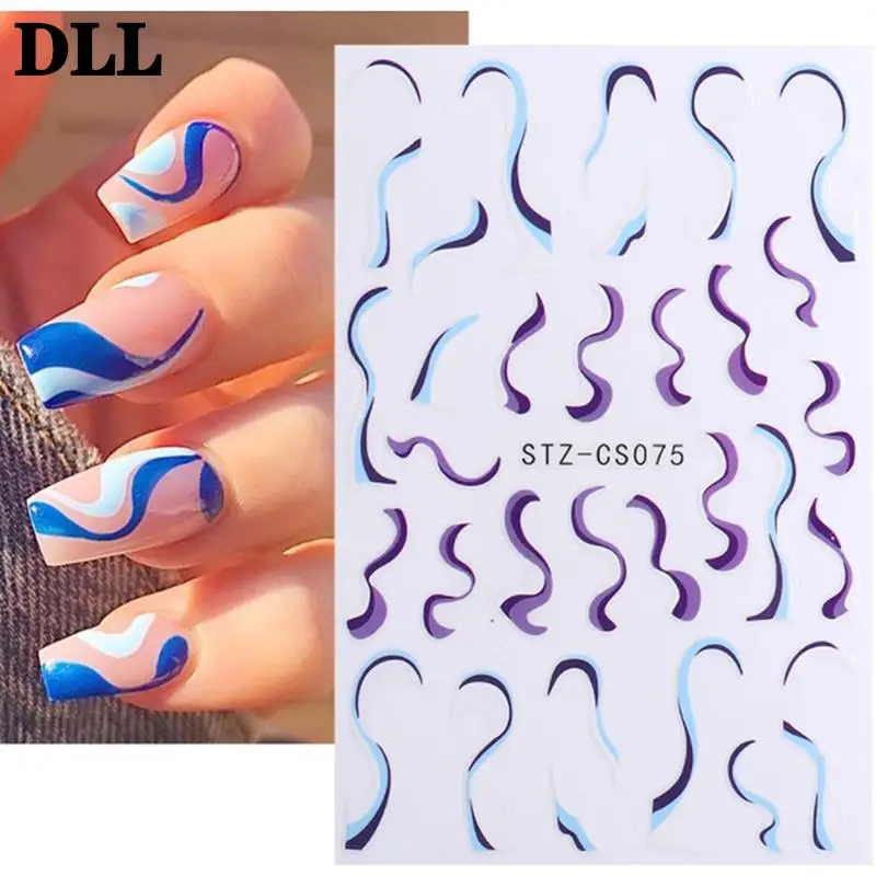 

Whirling Wave Cow Print Decal on Nails Art Charms Manicure Slider Tip 3D Swirl Lines Nail Sticker Geometry Irregular 1pc