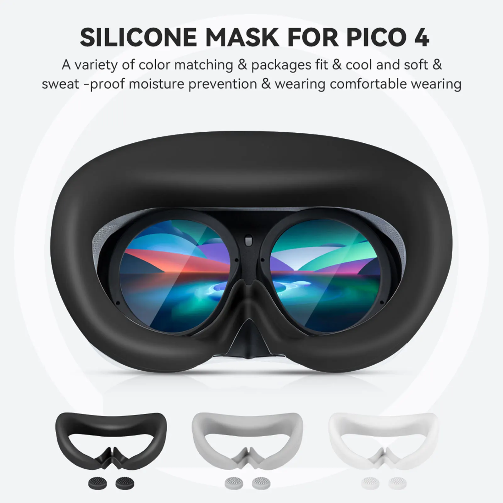 

for Pico 4 VR Glasses Silicone Interface Protective Cover + 1Pair Key Caps Anti-Leakage VR Soft Smooth Pad Light Blocking Sleeve