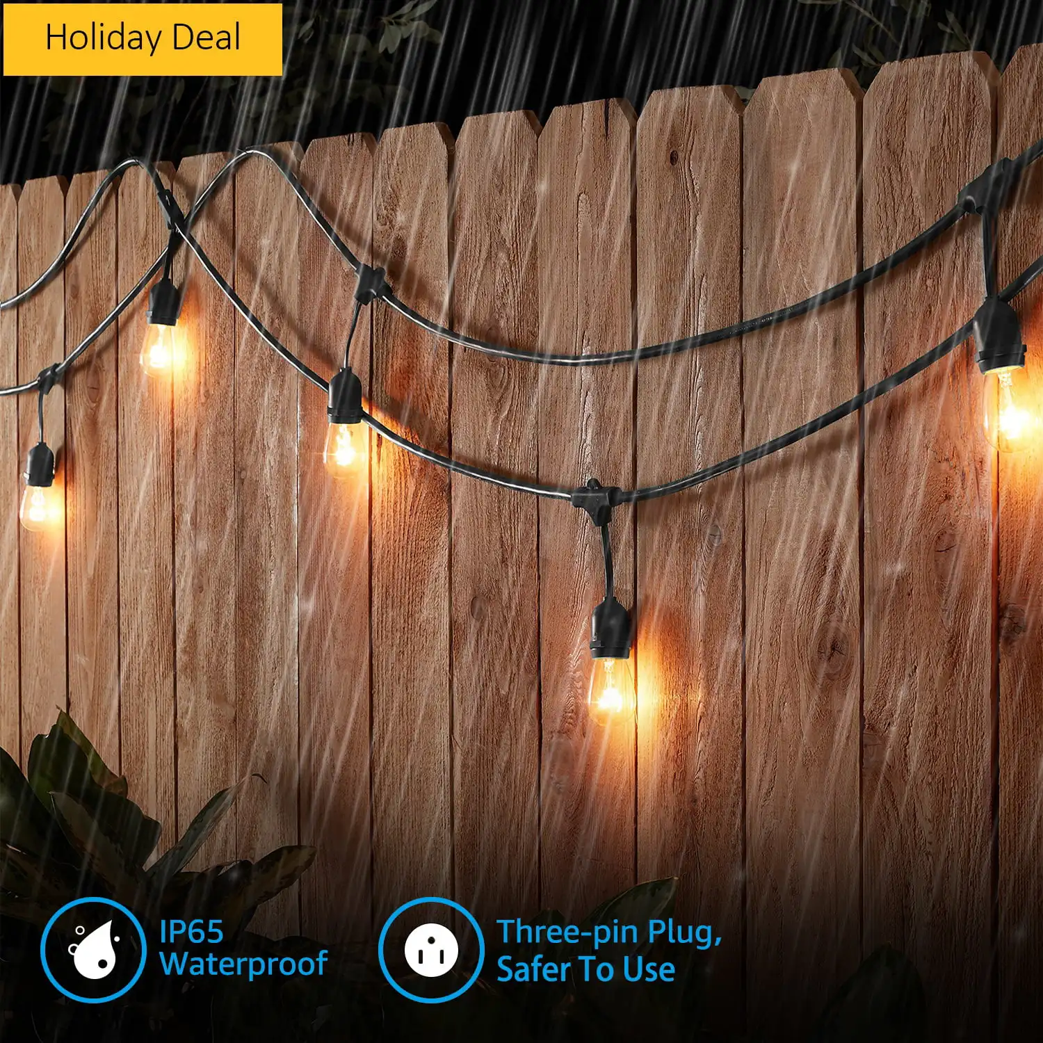 

HMTX 50ft String Lights, 24 Sockets, 36 Bulbs Included, E26 Sockets