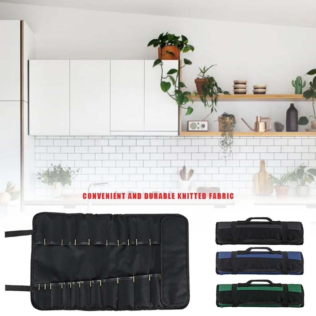 

1pc Multifunction Lightweight Case Kitchen Tool Storage Bag Chef Portable Oxford Cloth 22 Pockets Chopping Tool Organizer Pouch