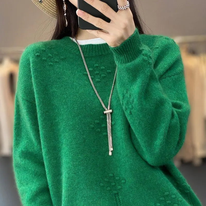 Осенне-зимняя женская одежда однотонный пуловер с круглым вырезом свитер - Цена: 2449