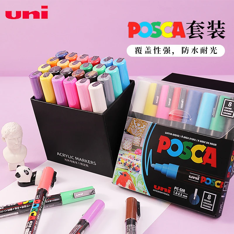 New Package Uni Posca Marker Set ,PC-1M 3M 5M 8K Acrylic Graffiti Paint Pen 7/8/12/16Colores Water Base Art rotulador permanente