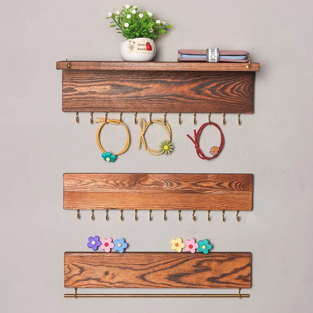 

Set of 3 wooden jewelry organizer necklace bracelet hook racks