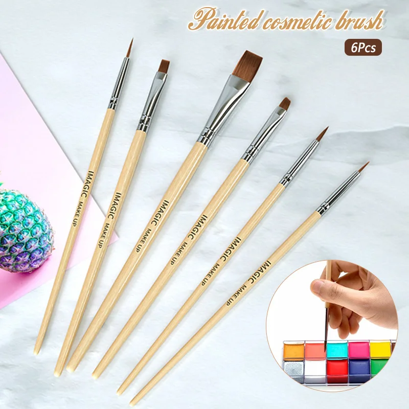 

6pcs Wooden Pole Carved Painting Pen Portable Makeup Brushes Set With Soft Nylon Bristle For Blush Foundation Eyeshadow