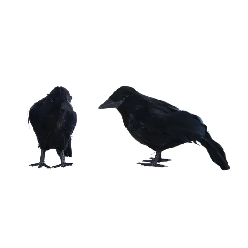 

1/2pcs Plastic Simulation Crow with Feather Wings Raven Model Halloween Party Decor Black Fake Bird Raven Prop Garden Decoration