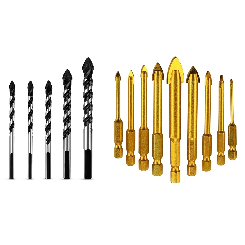 

5 Pcs Multi-Material Drill Bit Set For Tile,Concrete, Brick, Glass, Plastic And Wood Tungsten & 9 Pcs Tile Drill Ceramic Drill S