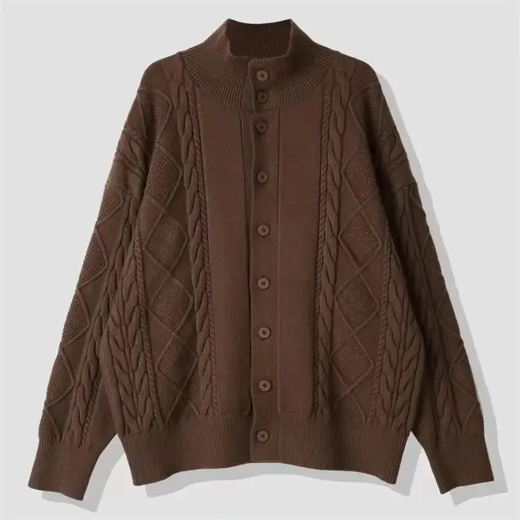 Осенне-зимний вязаный кардиган с воротником-стойкой мужской свободный