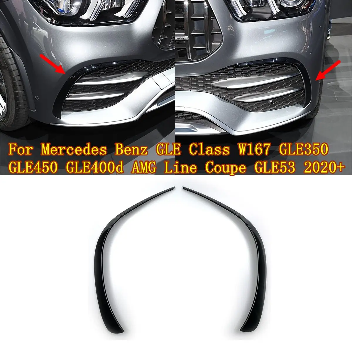 

Front bumper lip cover stick For Mercedes-Benz GLE class W167 GLE350 450 53 GLE400d AMG Line Coupe 2020 2021 auto parts