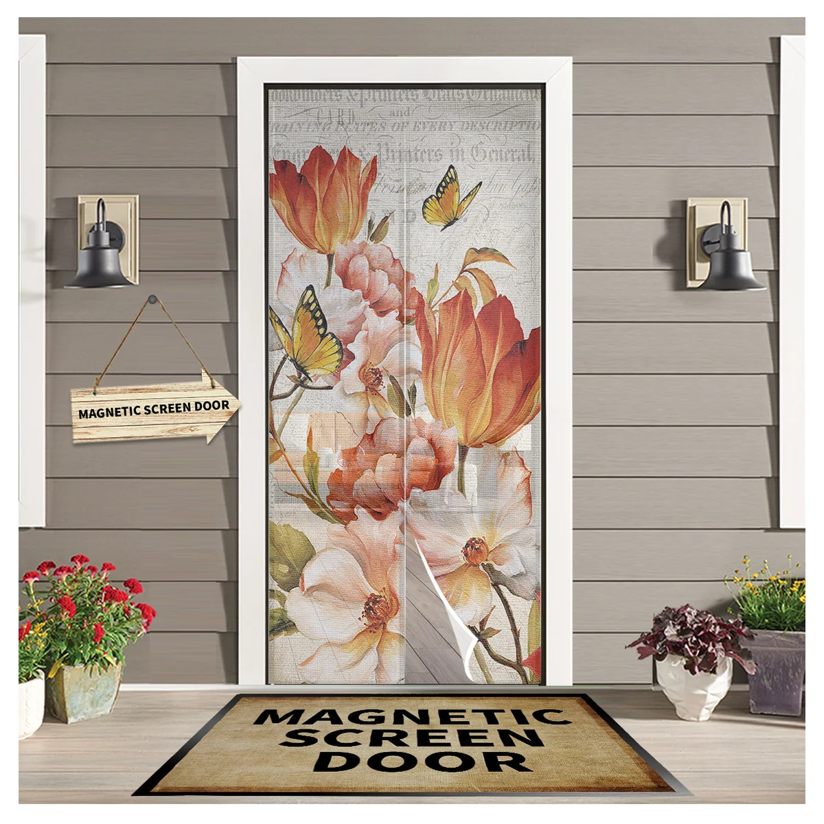 

Винтажные Цветы, Мак, Бабочка, анти-москитная марля, дверная занавеска, магнитный дверной экран для спальни, летняя дверь, оконный экран s