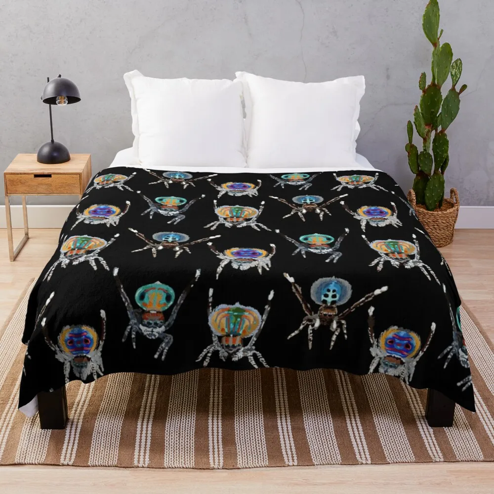 

peacock jumping spiders Throw Blanket Throw Rug Weighted Blanket Knitted Blanket