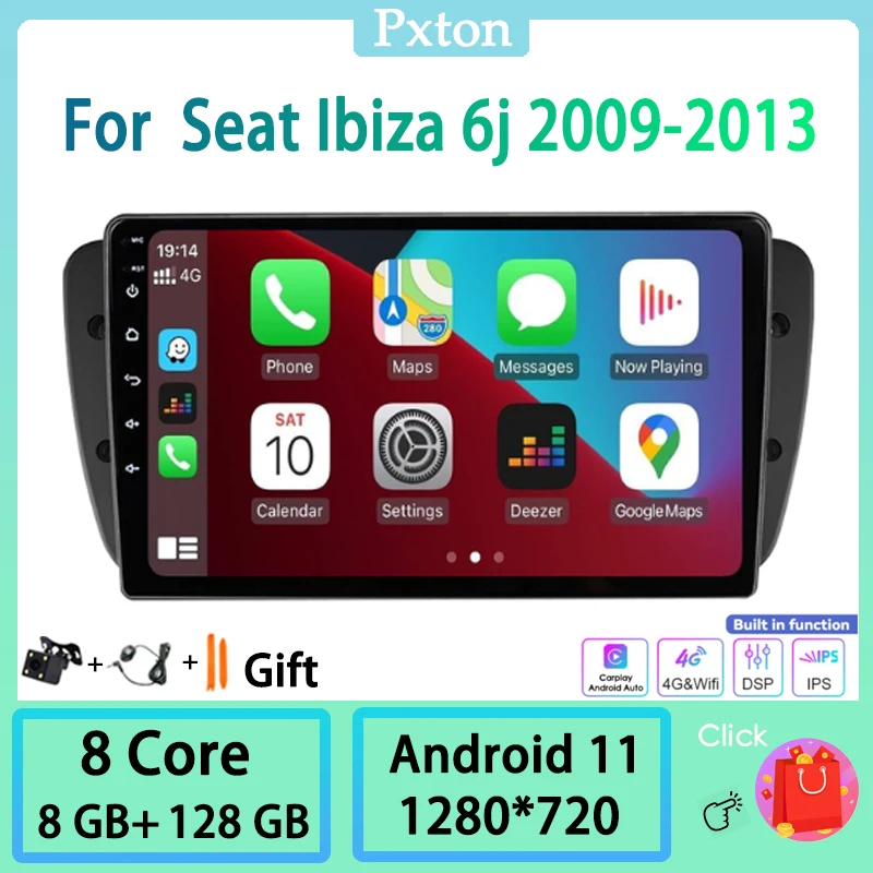 

Pxton Android 11.0 Car Radio Stereo Multimedia Player For Seat Ibiza 6j 2009-2013 4G WIFI Carplay Android Auto GPS Nav BT 8+128