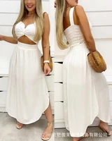 sexy sleeveless camisole higt waist shirt suit white women skirt set 2022 summer new fashion