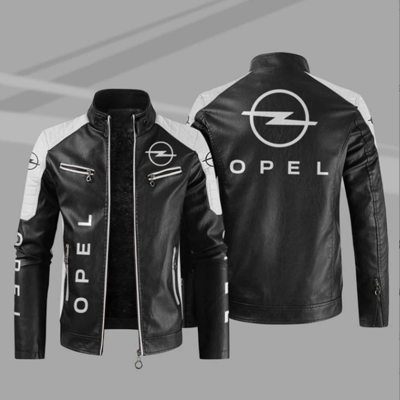 

Men's Classical OPEL Logo Motocycle Jacket Winter Fleece Thick Men Leather Jacket Motor Autumn Zipper Jacket Male Biker Coat Siz