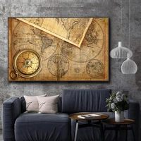 vintage luxury compass world map canvas interior paintings prints nordic minimalist wall art poster pictures room decor hogar