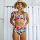 2021 новый сексуальный купальник бикини с высокой талией женский купальник купальный костюм с пуш-ап на одно плечо с оборками купальный костюм Пляжная одежда S-XL