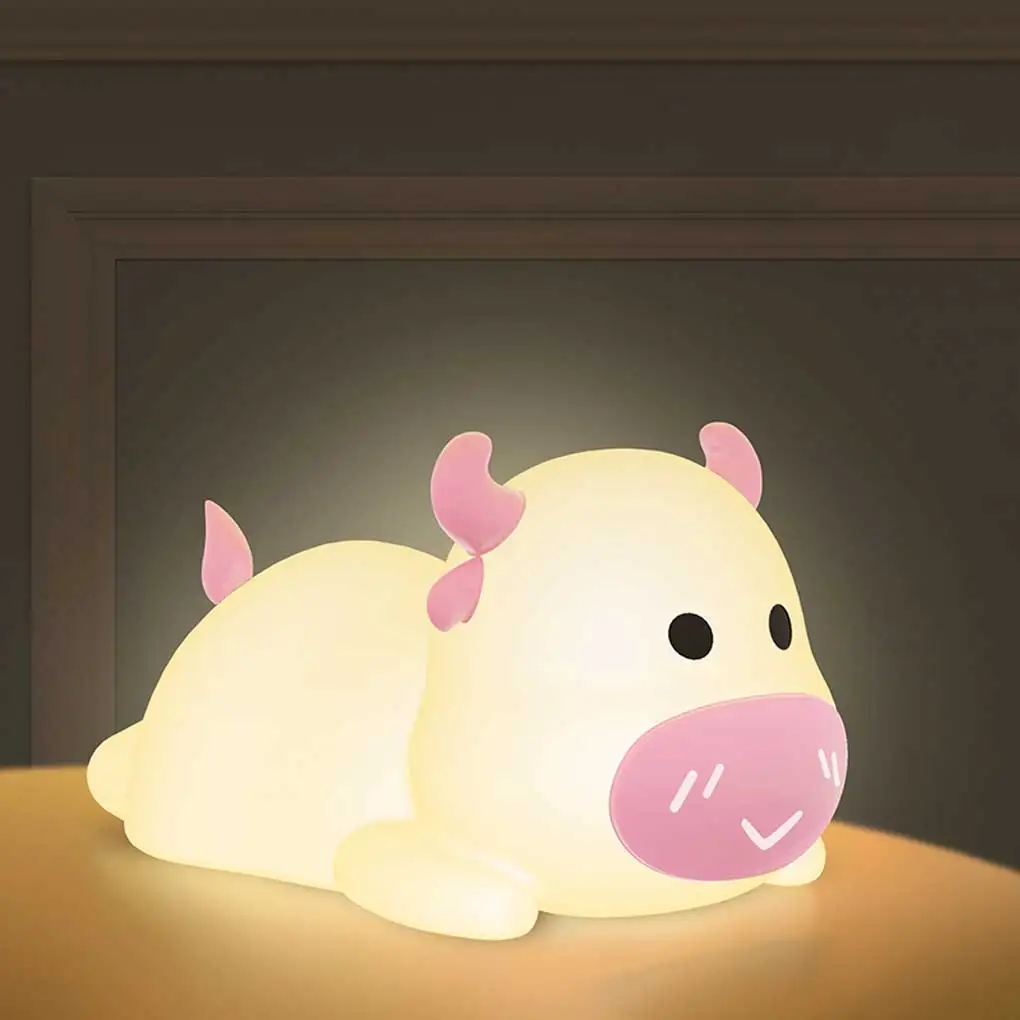 

Cute Cow Tap Light Silicone With USB Charging Night-light Kids Bedroom