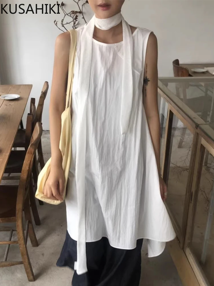 Платье женское летнее асимметричное с круглым вырезом и без рукавов