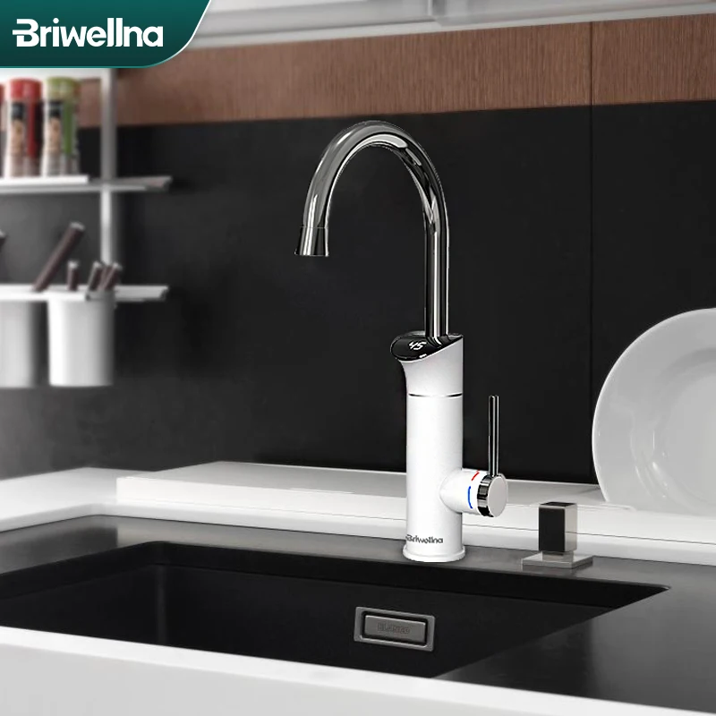 Briwellna Kitchen Water Heater Flowing 220V Electic Heater Tap Kitchen Faucet 2 in 1 Tankless Water Heating Instant Hot Geyser