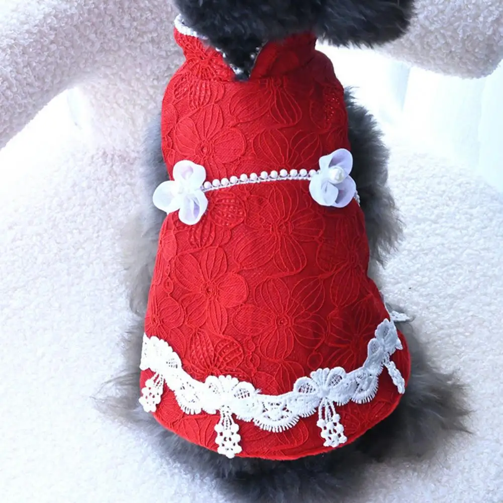 

Lovely Cat Vest Easy to Wear Lace Jacquard Chinese Trend Dog Dress Fleece Lining Puppy Skirt for Home