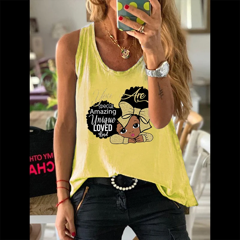 

Fashion Summer Women Waistcoat 100% Cotton Female Graphic Sleeveless Vest Little Girl Letter Print Ladies Regular Daily Tank Top