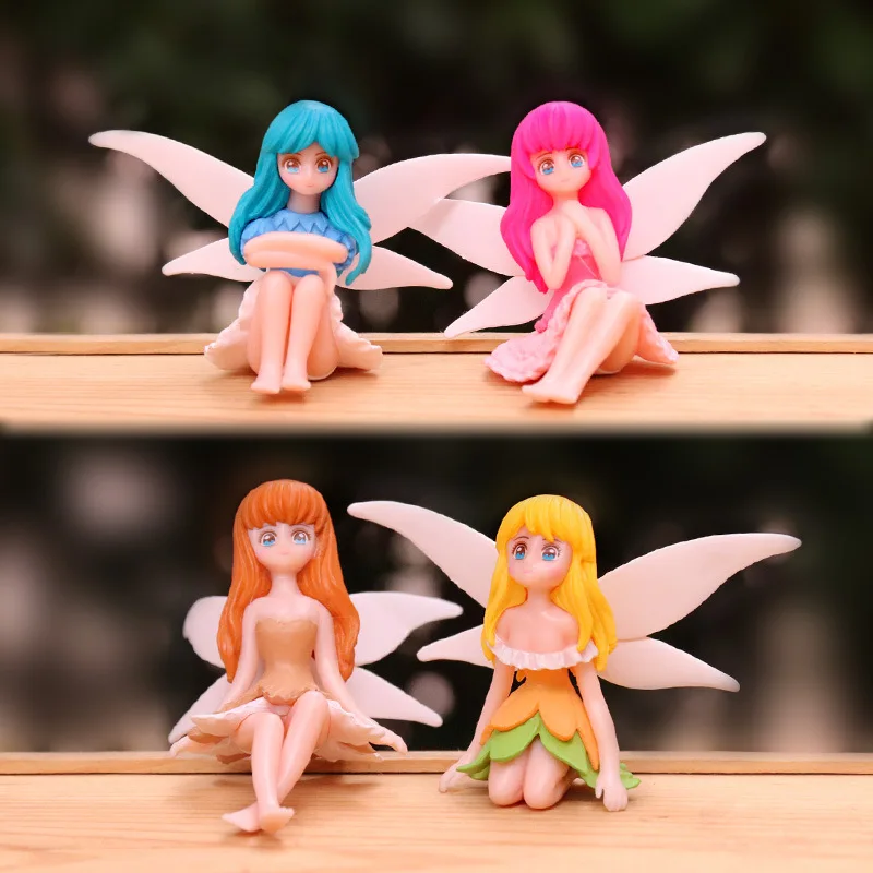 

4Pcs/set Cute Elf Angel Wings Girl Doll Model Girl Heart Doll Micro Landscape Ornament Figure Anime Anime Figures Kawaii Toys