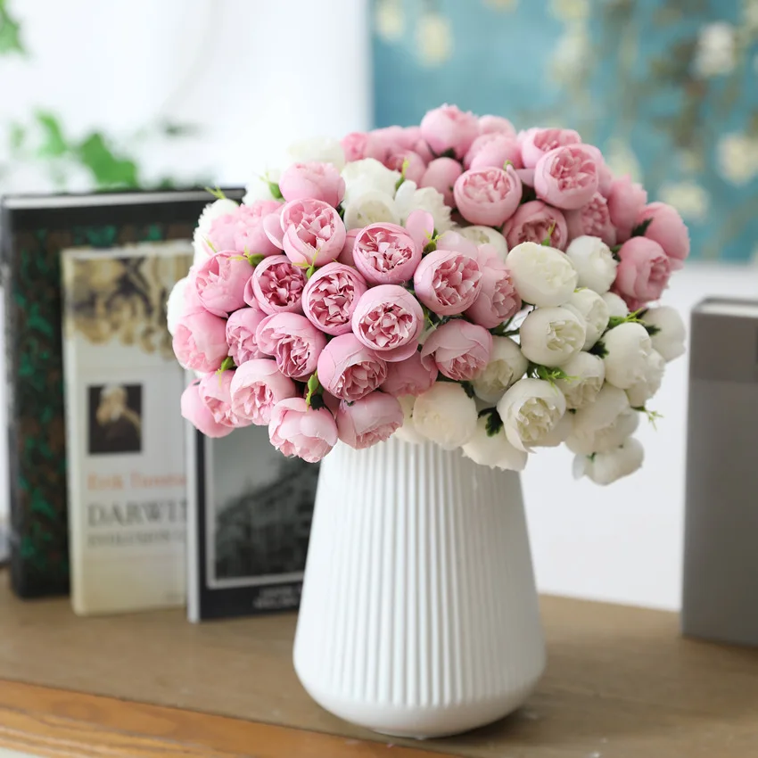 

27 Heads Artificial Silk Fake Flowers Leaf Rose Decor Wedding Arrangement Bouquet,Table Centerpieces,Party&Ceremony Anniversary