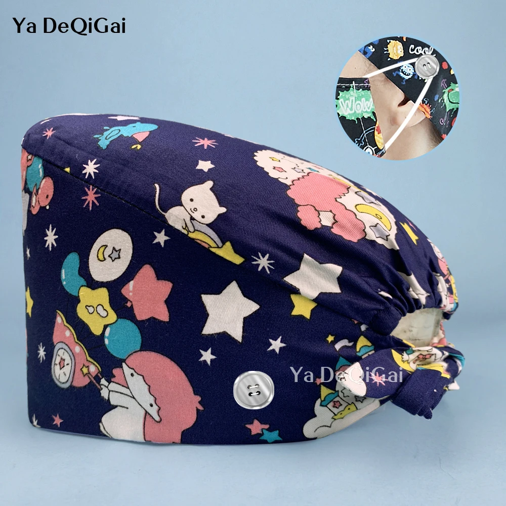 

High Quality Hospital Doctor Surgical Cap Cartoon Animal Print Unisex Sweat-absorbent Scrub Cap Beauty Salon Lady Nursing Cap