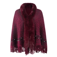 fur collar winter shawls and wraps new leopard cape coat womens winter lady ponchos capes cardigan cloak red
