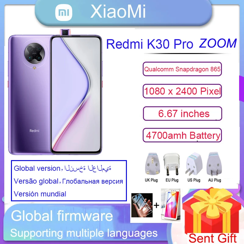 Оригинальный Смартфон Xiaomi Redmi K30 Pro с увеличением, версия смартфона, Восьмиядерный Snapdragon 865, полный изогнутый экран 6,67 дюйма, 64 миллиона пиксе...