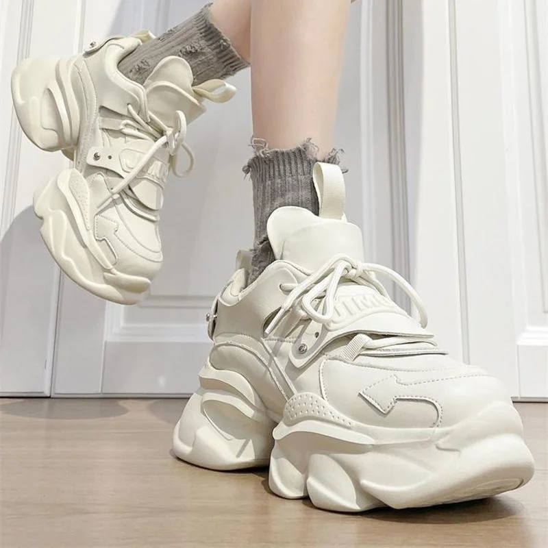 

New Black Dad Chunky Sneakers Casual Vulcanized Shoes Woman High Platform Sneakers Lace Up White Sneakers Women 2023