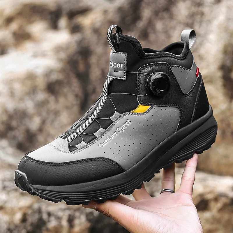 Men's Hiking Shoes High Quality Outdoor Athletic Shoes Non-slip Climbing Trekking Sneakers Quick Lacing Mountain Boots for Men