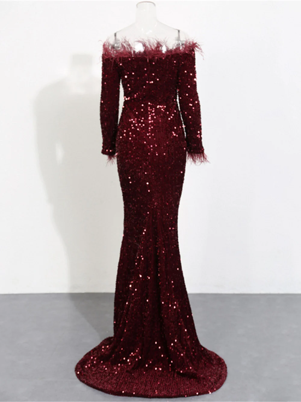 Burgundy Mermaid Evening Dress Glitter Sleeves Prom Dress Long Off The Shoulder Party Dress Night Dress Wedding Party Dress