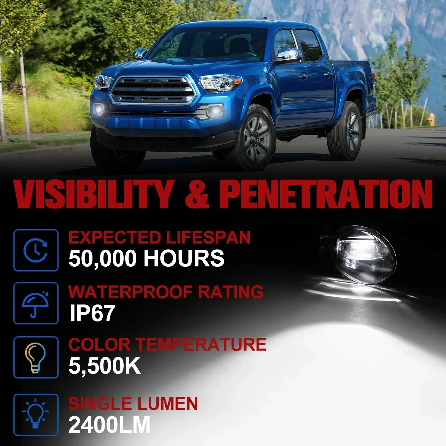 

Plug and Play LED Headlight Retrofit Fog Light Lens for Toyota Tacoma 2016-2018, 12V 5500K