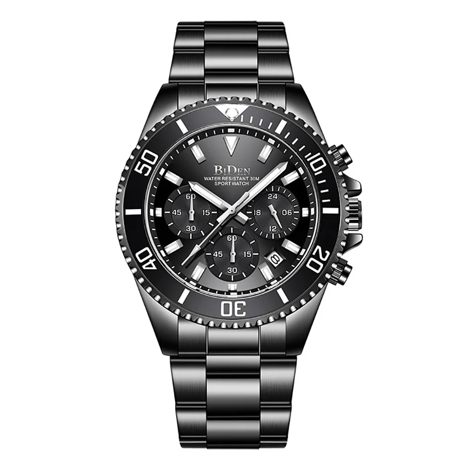 

Часы мужские BIDEN, водонепроницаемые, классические, золотисто-синие, хронограф, деловые, повседневные, Подарочные